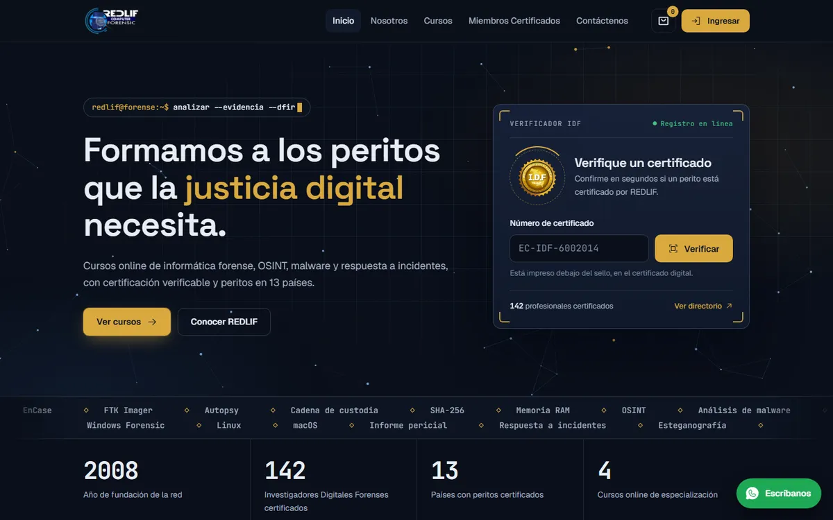 Portada del rediseño de REDLIF con el verificador de certificados